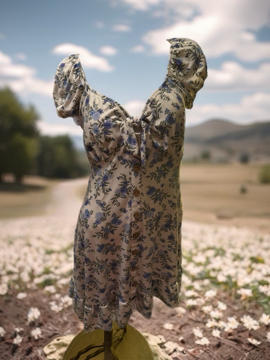 No Boundaries Tops - No Boundaries Cream Dress with Blue Floral Print